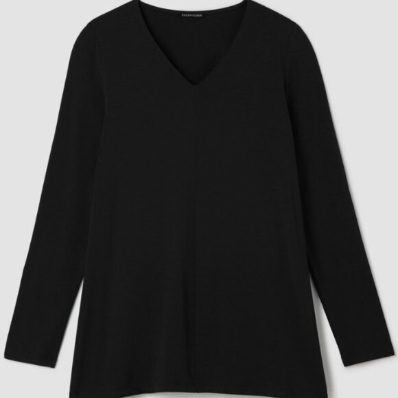 Eileen Fisher Women's Loose Light Boxy V Neck Jersey Top Black XL EUC - Picture 1 of 5